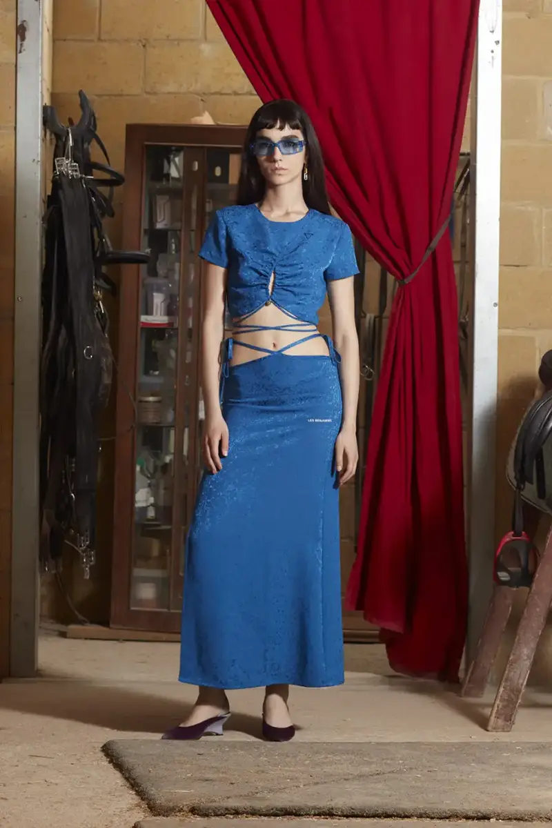 پیرهن ناف نما دامن آبی